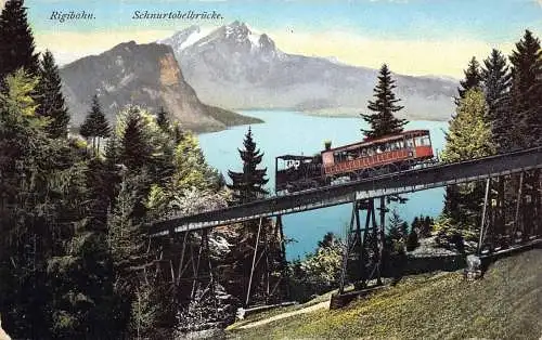 A064 Schweiz 1910 Rigibahn Standseilbahn Schnurtobelbrücke Postkarte