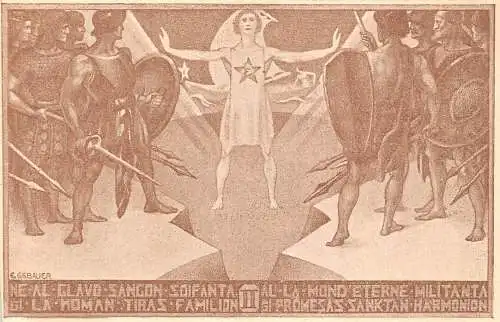 Esperanto Sprache Zamenhof 1925 Soldaten Kunst signiert Ernesto Gebauer Postkarte