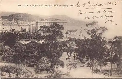 C010 Frankreich, Nizza, Nouveaux Jardin, 1915 alte Postkarte