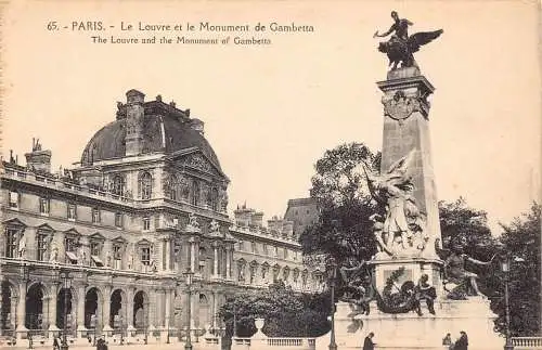 C005 Frankreich, Paris, Der Louvre und das Denkmal von Gambetta Vintage Postkarte