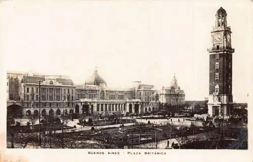 A877 Argentinien Buenos Aires Plaza Britanica Uhrturm RPPC Postkarte