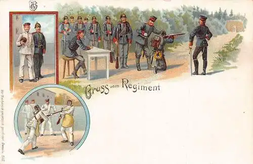 L002 Deutschland 1900 Gruss vom Regiment Infanterie Militär Schießlitho Postkarte