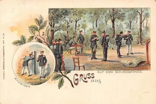 L002 Deutschland 1900 Gruss aus Infanterie Schießstand Militär Litho Postkarte