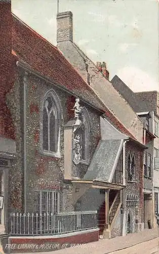 A882 England 1908 Free Library and Museum Gt Yarmouth Vintage Postkarte