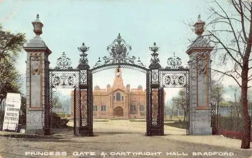 A882 England Princess Gate und Cartwright Hall Braford Vintage Postkarte