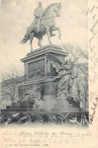 L164 Deutschland 1899 Gruss aus Karlsruhe Statue Kaiser Wilhelm Vintage Postkarte
