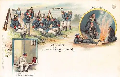 L002 Deutschland 1900 Gruss vom Regiment Pause Soldaten Militär Litho Postkarte