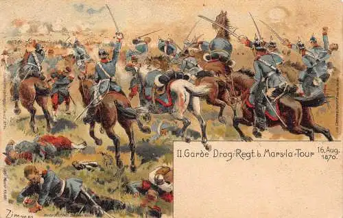 L003 Deutschland II Garde Drag Regt Kavallerie Mars la Tour Militär Litho Postkarte