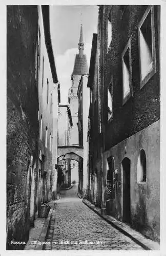 L164 Deutschland Passau Höellgasse Straße Ansicht Rathausturm Vintage Postkarte