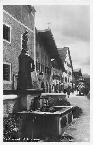 L164 Deutschland Mittenwald Marienbrunnen Brunnenstraße Vintage Postkarte