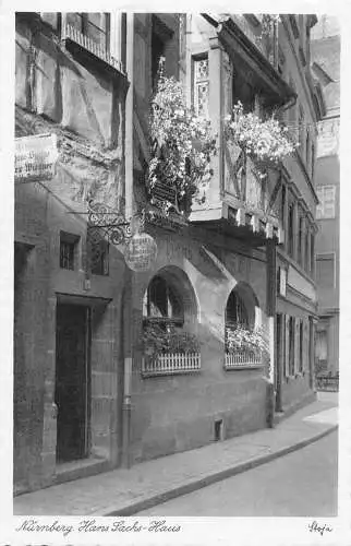 L165 Deutschland Nürnberg Hans Sachs Haus Blumen Balkon Vintage Postkarte