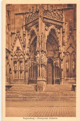 L164 Deutschland Regensburger Kirchentür aus Süden Vintage Postkarte