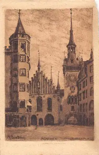 L164 Deutschland München Marienplatz signiert A Siebert Vintage Postkarte