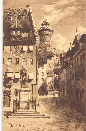 L165 Deutschland Nürnberg Dürerplatz Statue Vintage Postkarte