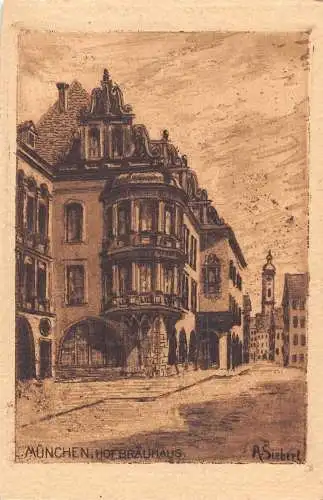 L164 Deutschland München Hofbrauhaus signiert A Siebert Vintage Postkarte