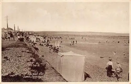 A884 England Sea Wall and Sands Dymchurch Beach Vintage Postkarte