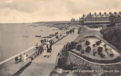 A884 England 1914 Westgate on Sea Gardens and Esplanade Vintage Postkarte