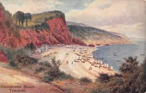 A885 England Oddicombe Beach Torquay Kunst Vintage Postkarte