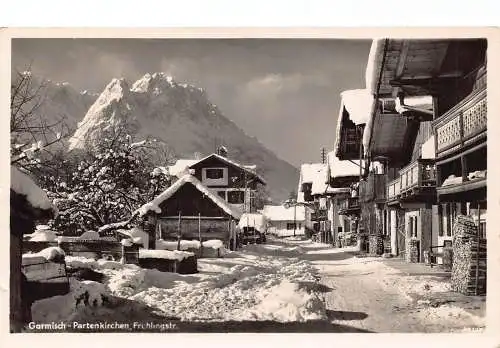 L167 Deutschland Garmisch-Partenkirchen Fruehlingstraße Schnee RPPC Vintage Postkarte