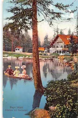 L165 Deutschland 1912 Bayr Wald Arbersee Mit Restaurant Boot Vintage Postkarte
