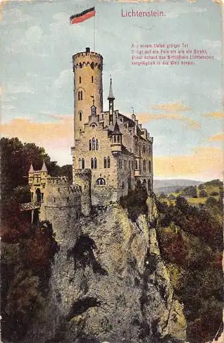 L165 Deutschland 1912 Burg Lichtenstein Flagge Vintage Postkarte