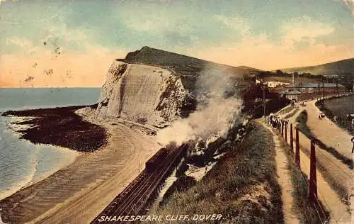 A886 England 1909 Shakespeare Cliff Dover Steam Train Eisenbahn Vintage Postkarte