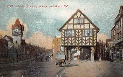 A887 England 1918 Ledbury Barrett Browning Memorial and Market Hall Postkarte