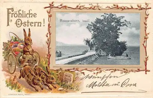 L175 Suisse Romanshorn 1902 Ostern Hasen Eier geprägt Litho Postkarte