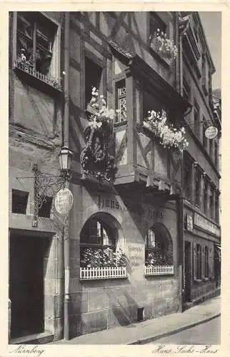 L165 Deutschland Nürnberg Hans Sachs Haus Blumen Vintage Postkarte