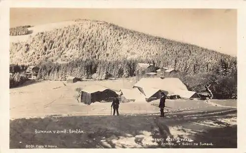 A063 Tschechien 1931 Sumava V Zime Berg im Schnee Bergsteiger Ski RPPC Postkarte