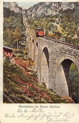 A063 Italien Bozen Standseilbahn auf Brücke Südtirol Berge Vintage Postkarte