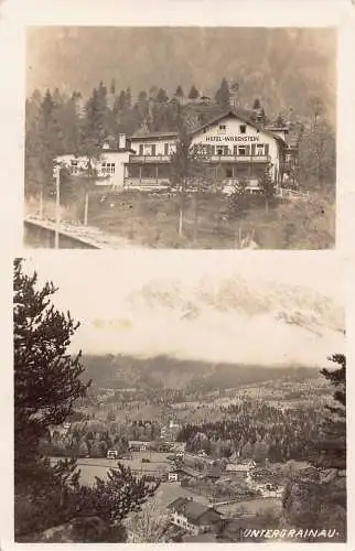 A063 Deutschland 1930 Untergrainau Panorama und Hotel Waxenstein Vintage Postkarte