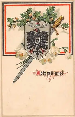 A062 Deutsches Wappen 1916 Adler Schneeglöckchen Schwert Eicheln 1. Weltkrieg Prägepostkarte