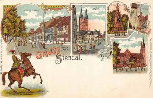 L003 Deutschland 1900 Gruss aus Stendal Multiviews Litho Postkarte