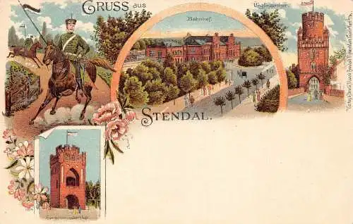 L003 Deutschland 1907 Gruss aus Stendal Multiviews Kavallerie Militär Litho Postkarte