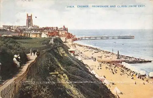 A884 England Cromer Promenade and Cliffs from East 1917 Vintage Postkarte