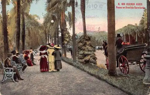 A879 Argentinien 1911 Buenos Aires Paseo en Avenida Sarmiento Kutsche Postkarte