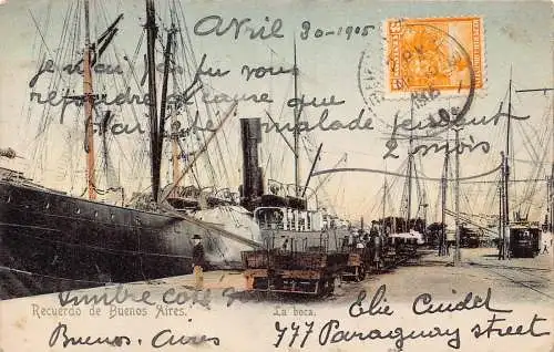 A880 Argentinien 1905 Recuerdo de Buenos Aires La Boca Dampfschiff Vintage Postkarte