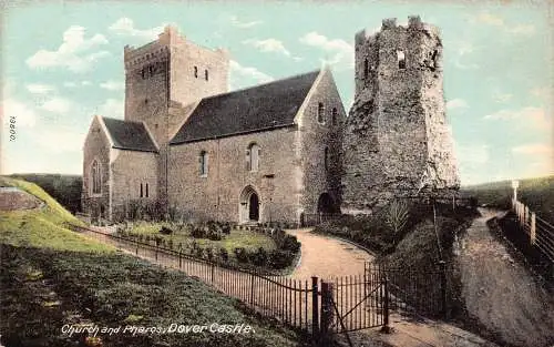 A886 England Dover Castle Kirche und Pharos Vintage Postkarte