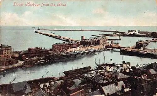 A886 England 1917 Dover Harbour from the Hills Steamboat Postkarte