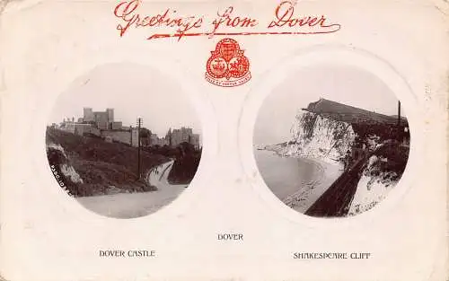 A886 England 1910 Grüße aus Dover Castle und Shakespeare Cliff Postkarte