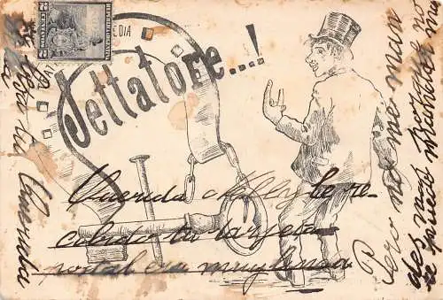 A879 Argentinien 1904 Jettatore! Hufeisen Teatro Nagel Schlüssel Schauspieler Theater Postkarte