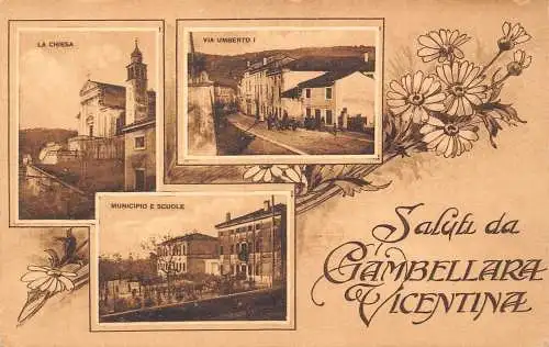 A881 Italien Saluti da Gambellara Vicentina Kirche Via Umberto I Schulpostkarte