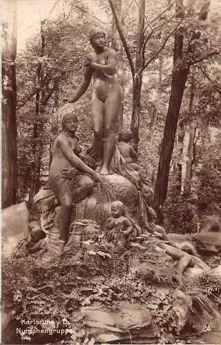 L166 Deutschland 1928 Karlsrue i B Nymphengruppe Statue Vintage Postkarte