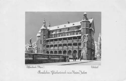 L167 Deutschland Offenbach Main Schloss Neujahrsgrüße Vintage Postkarte