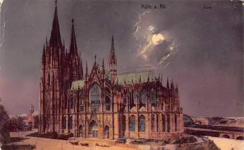 L317 Deutschland Köln a Rhein Kathedra Mondschein Vintage Postkarte