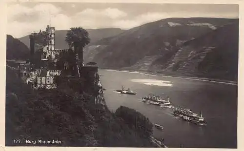 L317 Deutschland 1927 Burg Rheinstein Zitadelle Dampfschiffe Vintage Postkarte