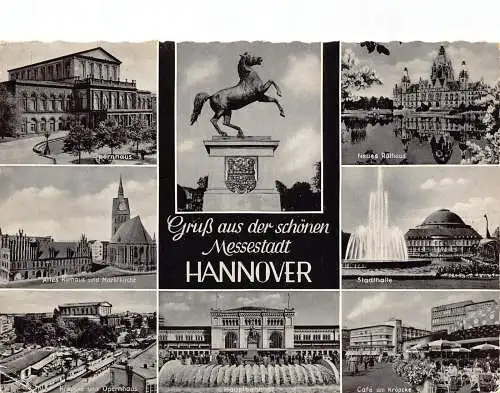 Deutschland 1960 Gruss aus Schönen Messestadt Hannover Cafe Bahnhof Postkarte