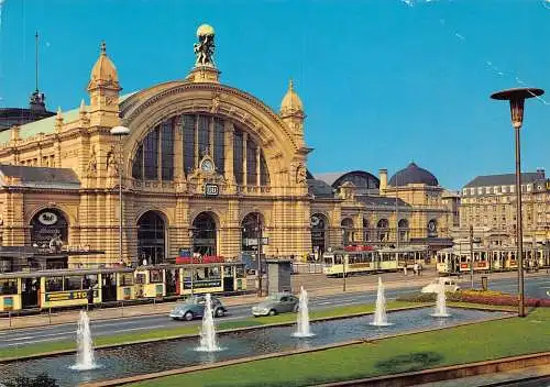 Deutschland 1976 Frankfurt a Main Hauptbahnhof Hauptbahnhof Autos Straßenbahn Postkarte