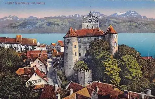 L317 Deutschland Meersburg mit Schloss Saentis Vintage Postkarte